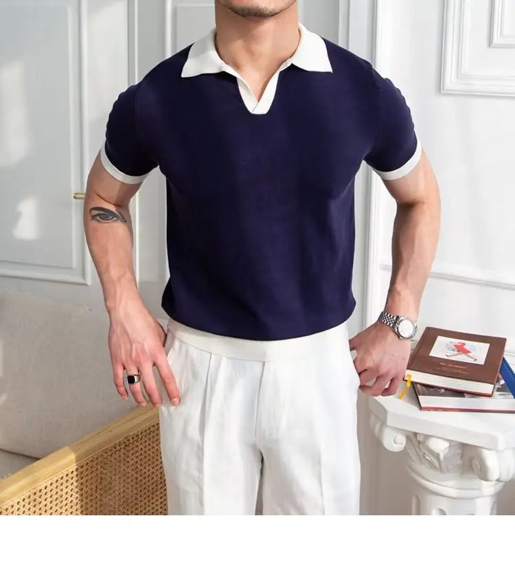 Fashion New Men's Elegant Knitted Polo Shirts Casual Versatile Lapel Tees Summer Breathable Loose Tops for Men Commuter Clothes