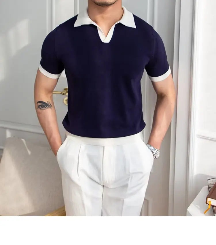 Fashion New Men's Elegant Knitted Polo Shirts Casual Versatile Lapel Tees Summer Breathable Loose Tops for Men Commuter Clothes