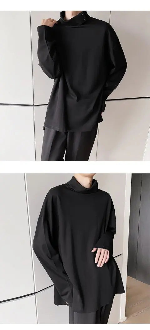 Fashion Style Spring Autumn New Men's Japanese Simple Sweatshirt Loose Personality Half Turtleneck Bottoming Shirt Male Clothes