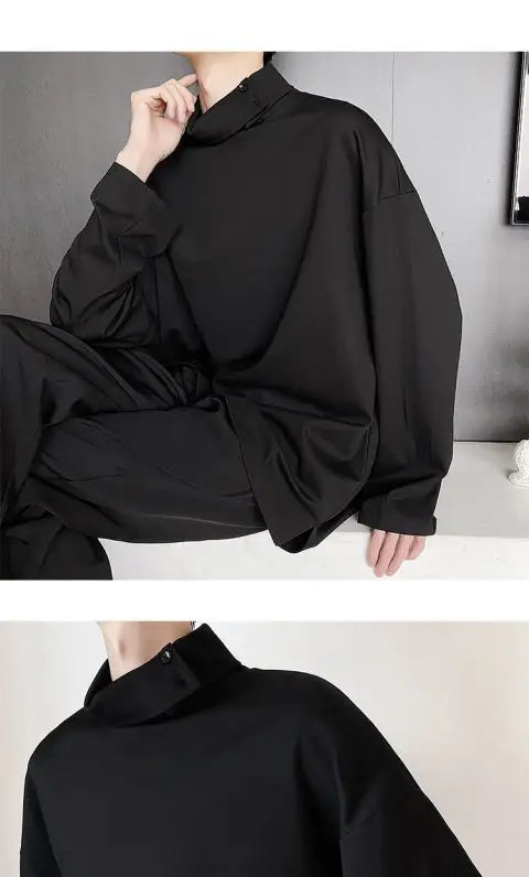 Fashion Style Spring Autumn New Men's Japanese Simple Sweatshirt Loose Personality Half Turtleneck Bottoming Shirt Male Clothes