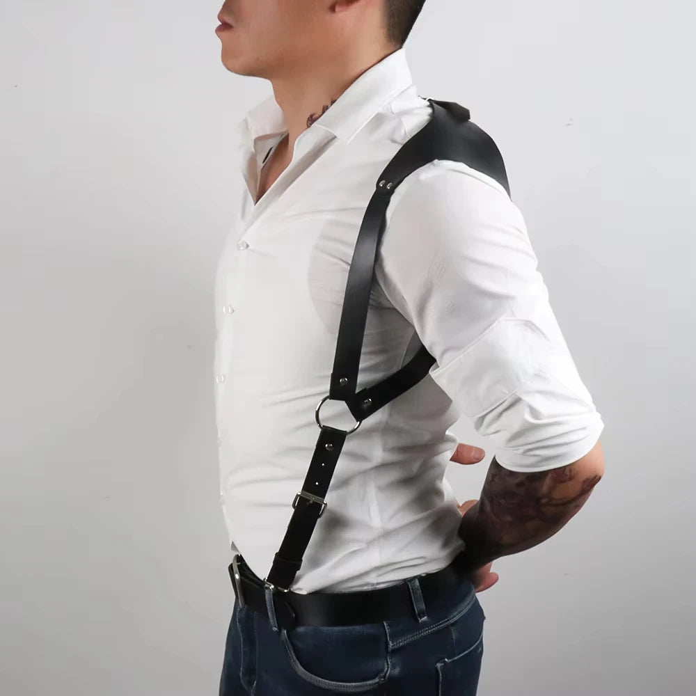 Fashion Men's Suspenders, PU Leather Texture, Gothic Style Body Shaping, Easy to Pair with Jeans, Daily Essential