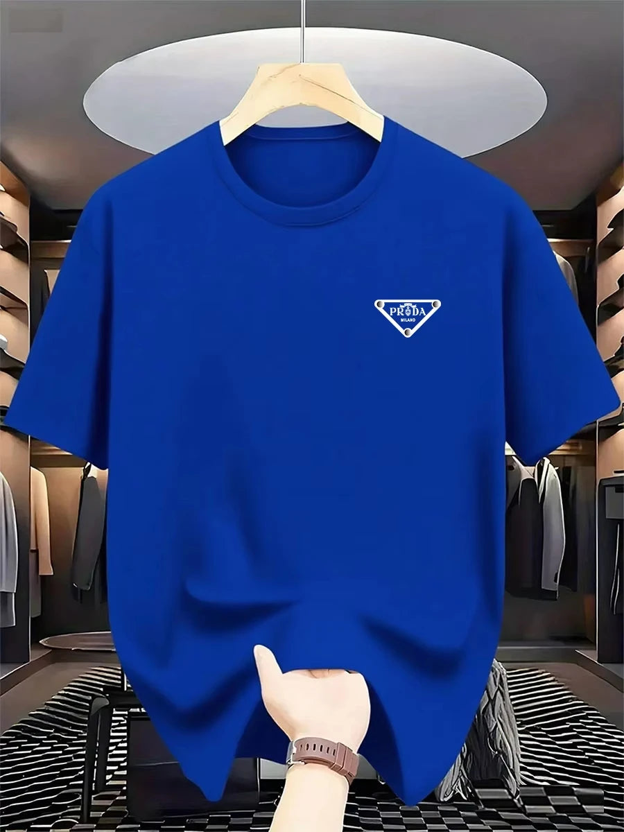 2026 New men's Milan fashion trend international brand printed T-shirt, pure cotton round neck, casual urban luxury high-endY2K