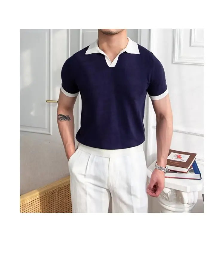 Fashion New Men's Elegant Knitted Polo Shirts Casual Versatile Lapel Tees Summer Breathable Loose Tops for Men Commuter Clothes