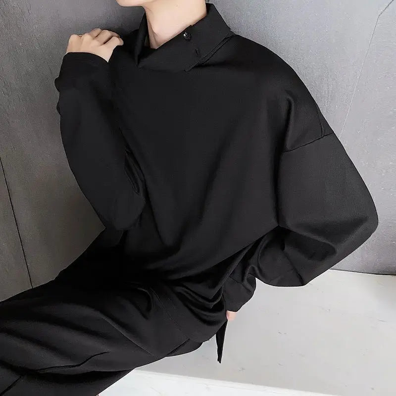 Fashion Style Spring Autumn New Men's Japanese Simple Sweatshirt Loose Personality Half Turtleneck Bottoming Shirt Male Clothes