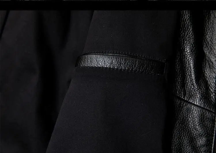 Europe and America Fashion Men Solid Color Simple Basic Casual Trendy Turn-down Collar Long Sleeve Faux Leather Coats Male Tops