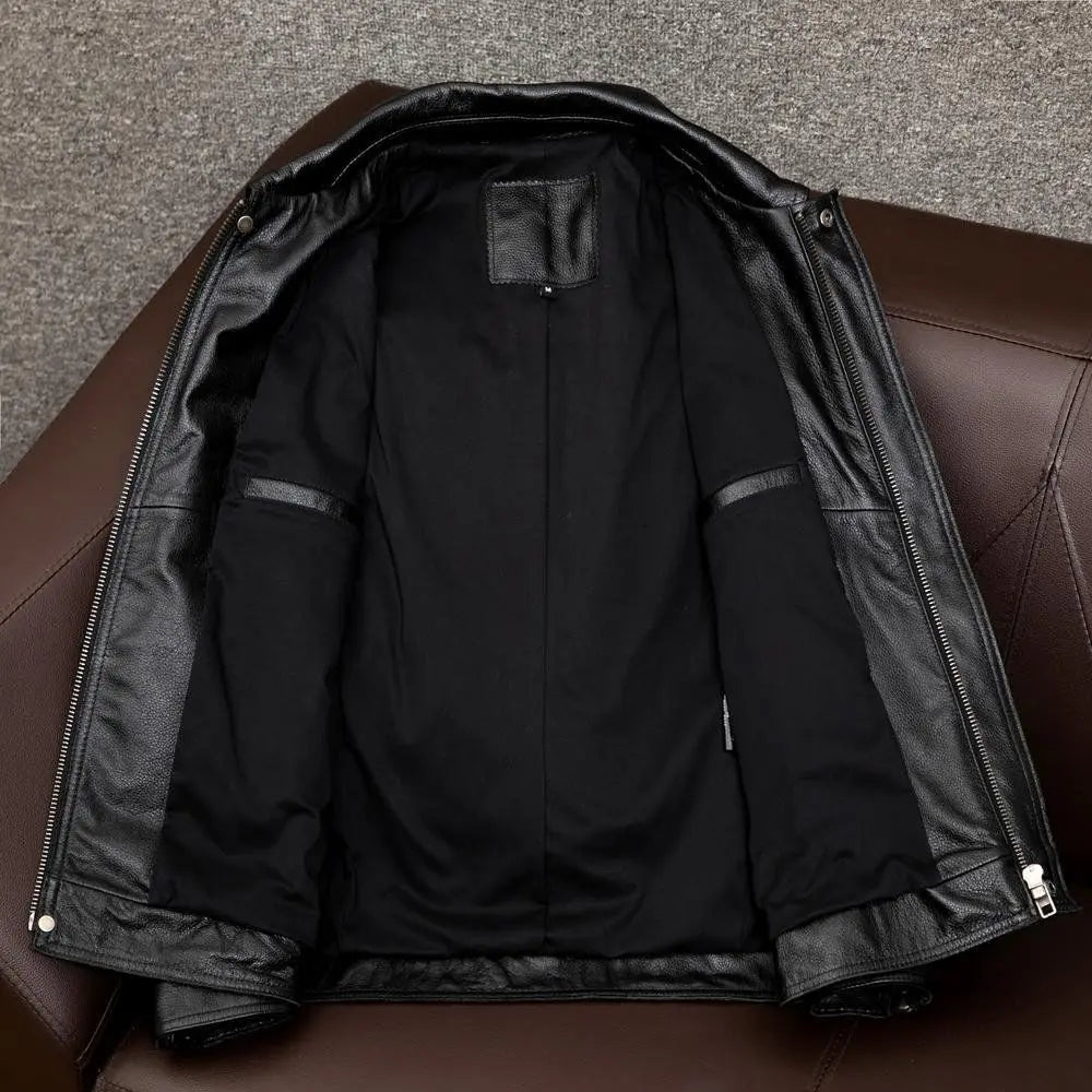 Europe and America Fashion Men Solid Color Simple Basic Casual Trendy Turn-down Collar Long Sleeve Faux Leather Coats Male Tops