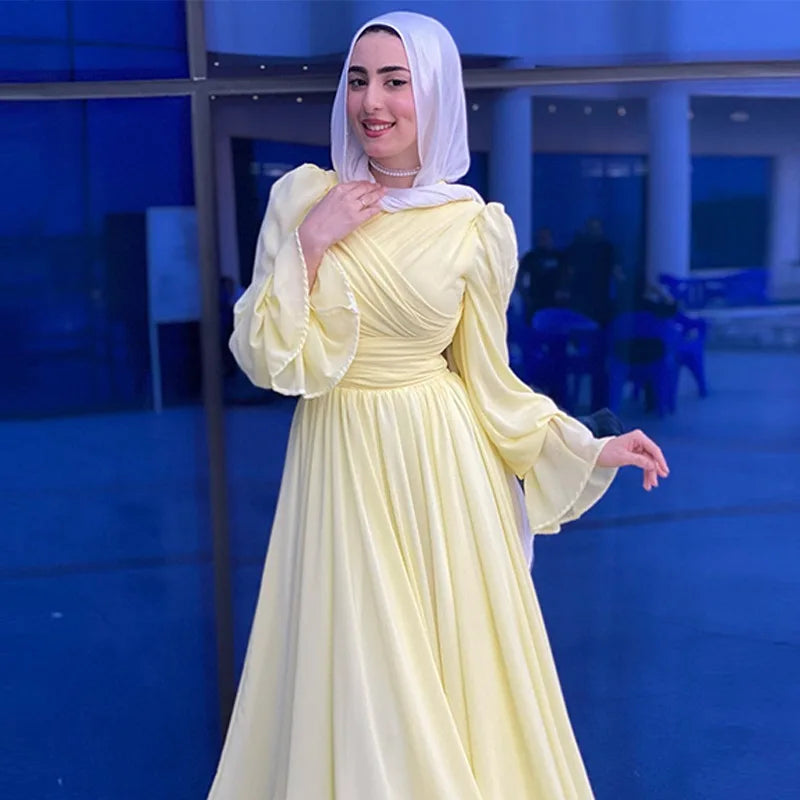 Modest Maxi Dress for Women Long Sleeve FloorLength Evening Gown Celebrity Elegant Folds Muslim Abaya Islamic Dubai Prayer Dress