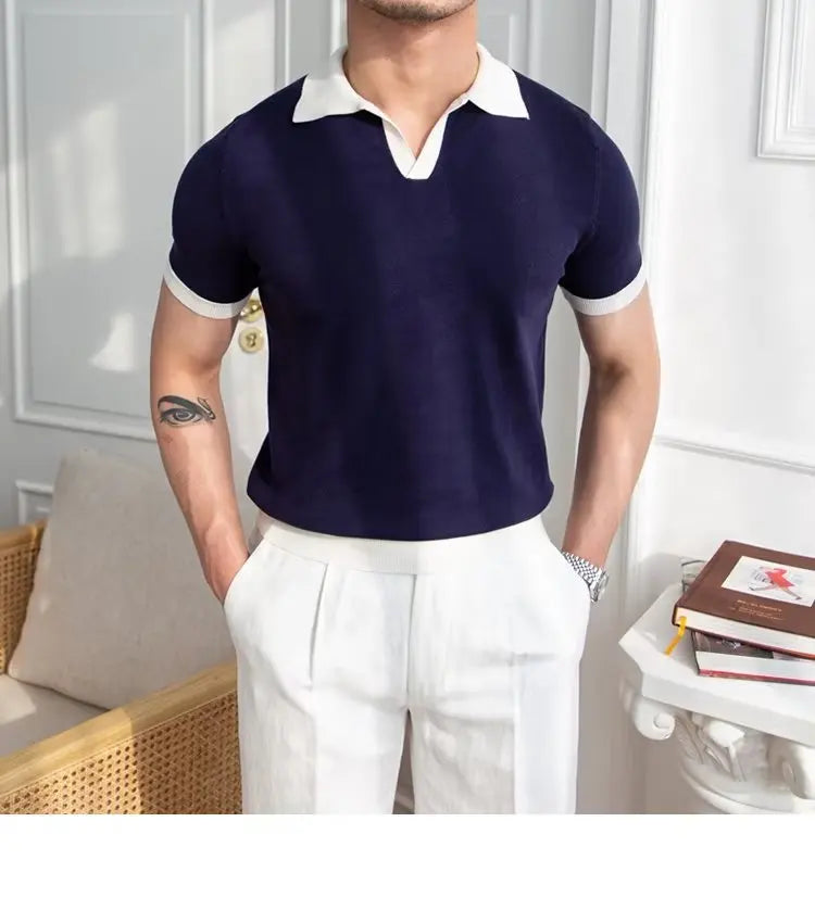 Fashion New Men's Elegant Knitted Polo Shirts Casual Versatile Lapel Tees Summer Breathable Loose Tops for Men Commuter Clothes