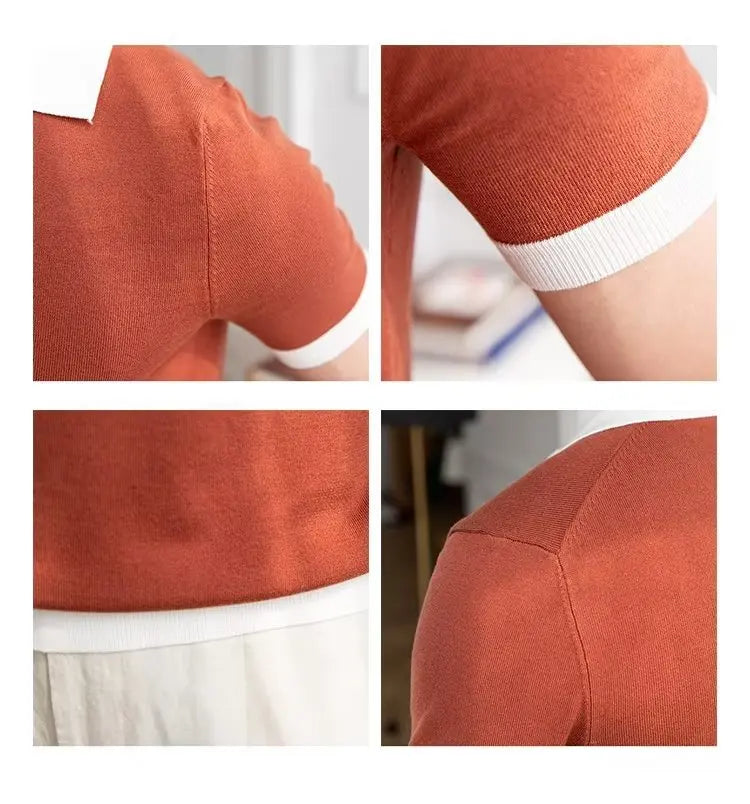 Fashion New Men's Elegant Knitted Polo Shirts Casual Versatile Lapel Tees Summer Breathable Loose Tops for Men Commuter Clothes