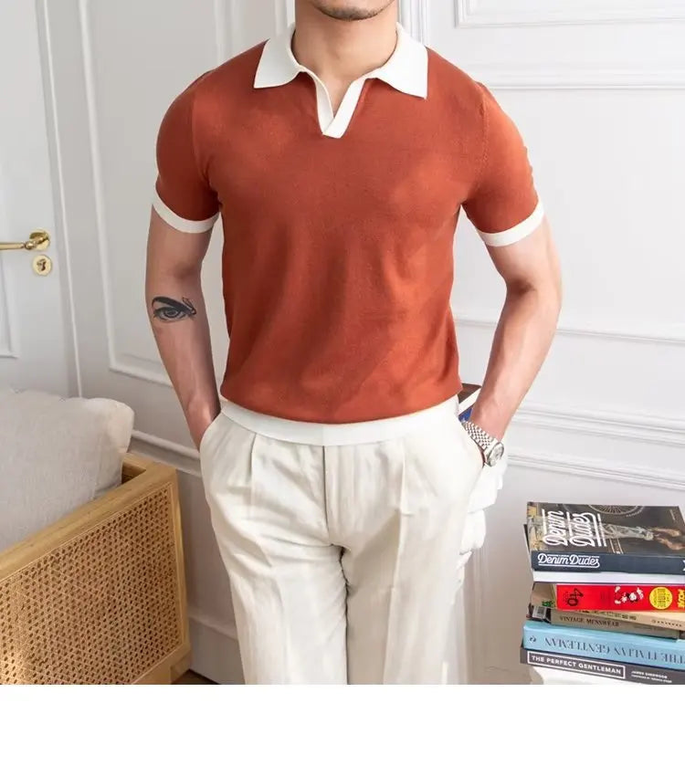 Fashion New Men's Elegant Knitted Polo Shirts Casual Versatile Lapel Tees Summer Breathable Loose Tops for Men Commuter Clothes