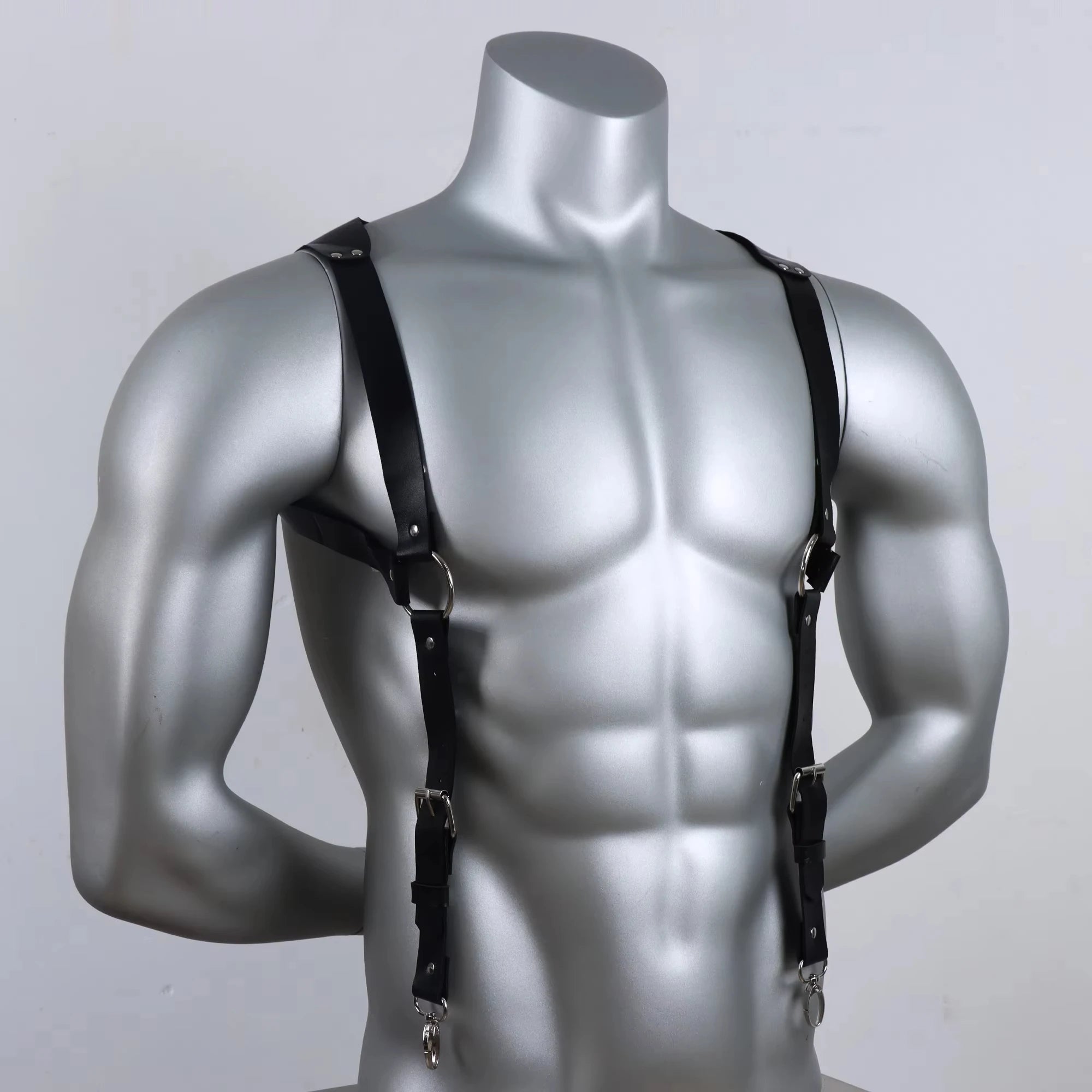 Fashion Men's Suspenders, PU Leather Texture, Gothic Style Body Shaping, Easy to Pair with Jeans, Daily Essential