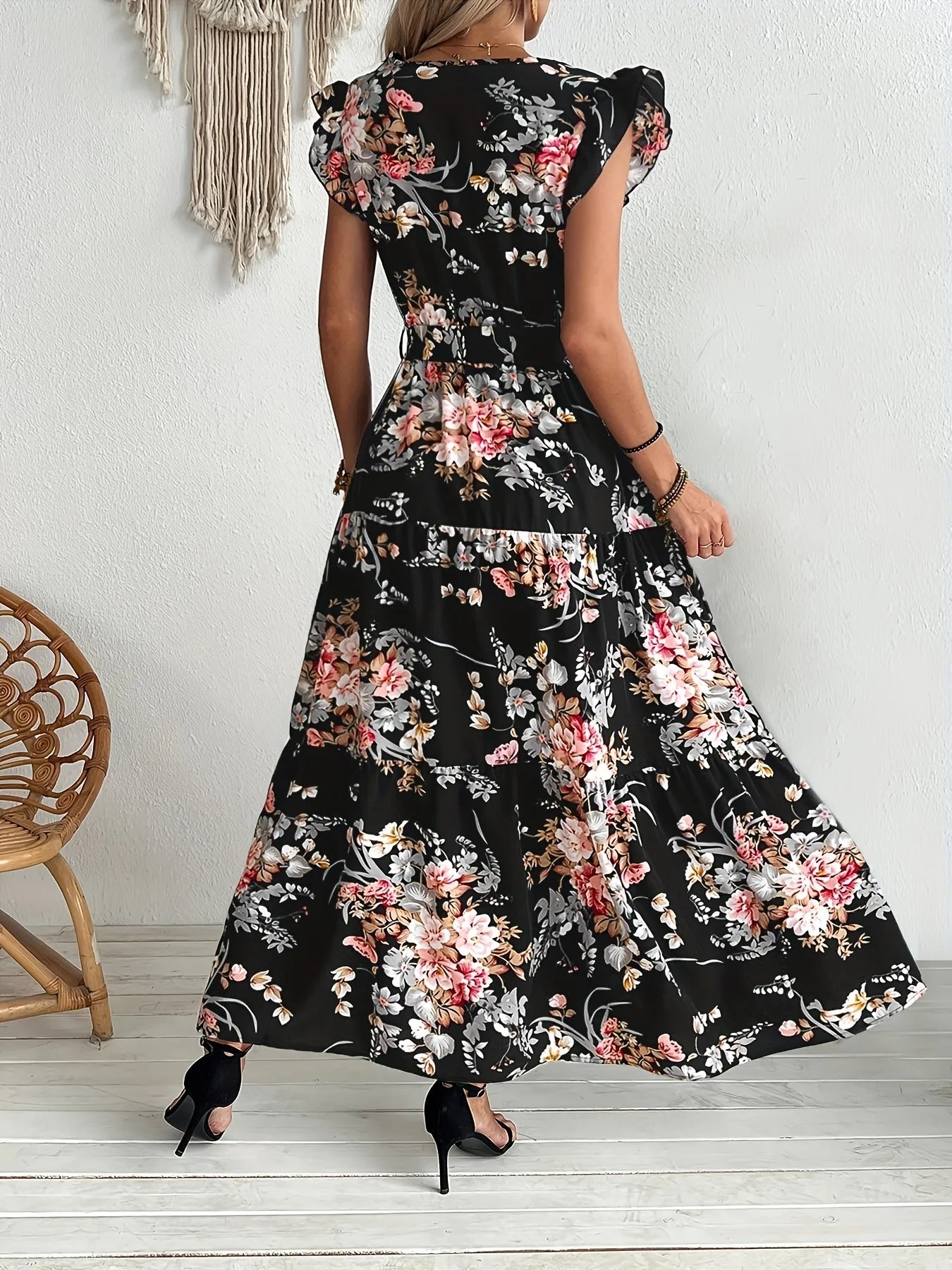 Elegant Digital Print Maxi Dress Vivid Floral Pattern for Vacation Resort  Special Evenings