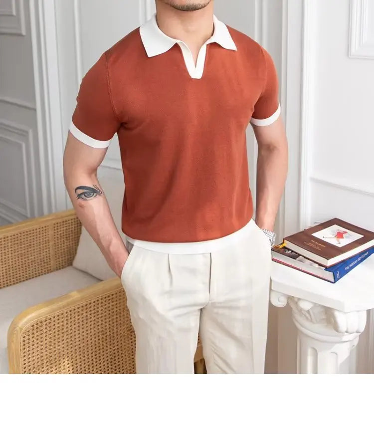 Fashion New Men's Elegant Knitted Polo Shirts Casual Versatile Lapel Tees Summer Breathable Loose Tops for Men Commuter Clothes