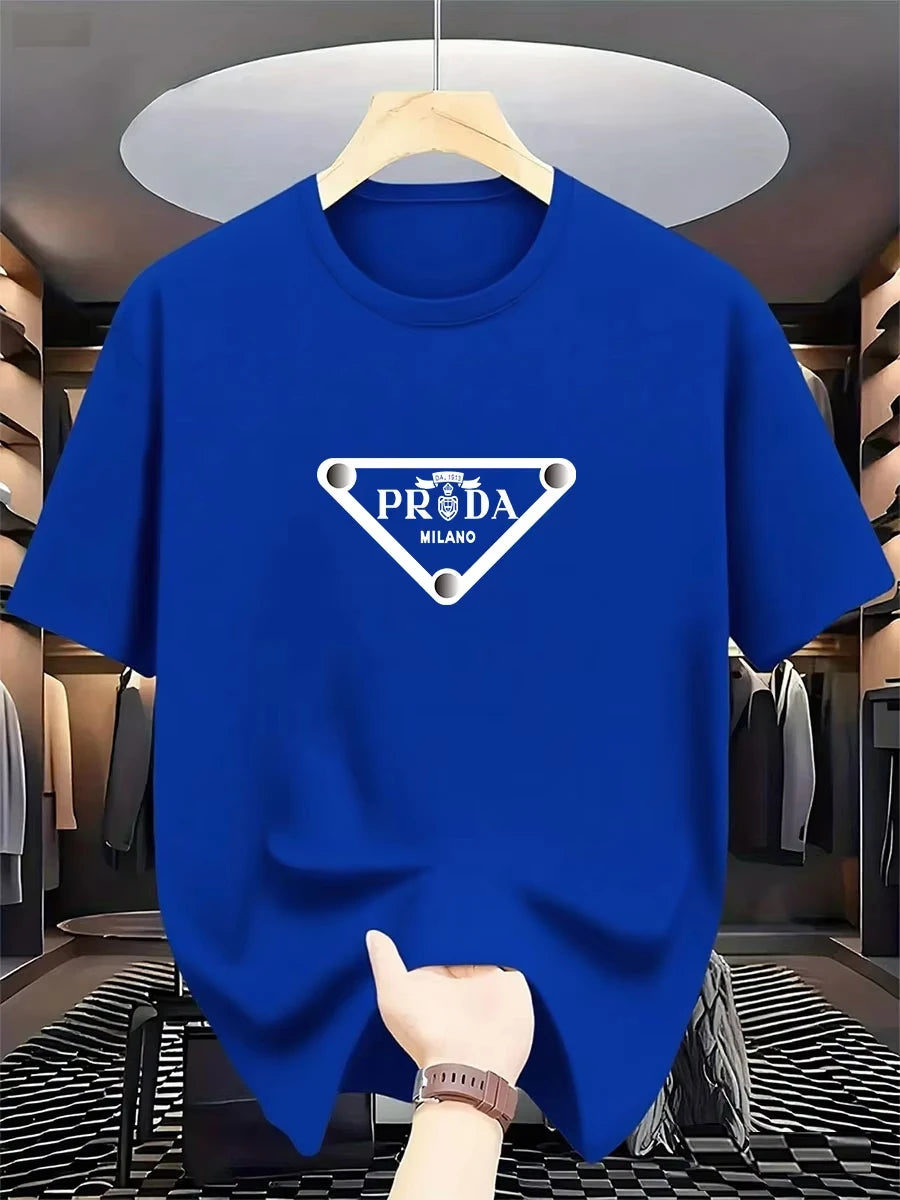 2026 New men's Milan fashion trend international brand printed T-shirt, pure cotton round neck, casual urban luxury high-endY2K