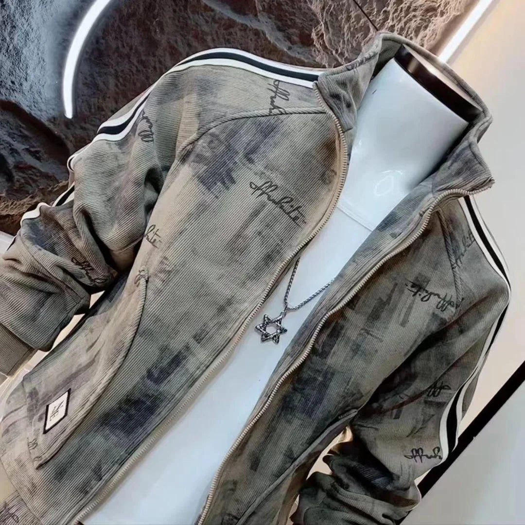 Fashionable Brand Jacket for Men's New Retro Pattern Casual Long-sleeved Jacket Niche Handsome