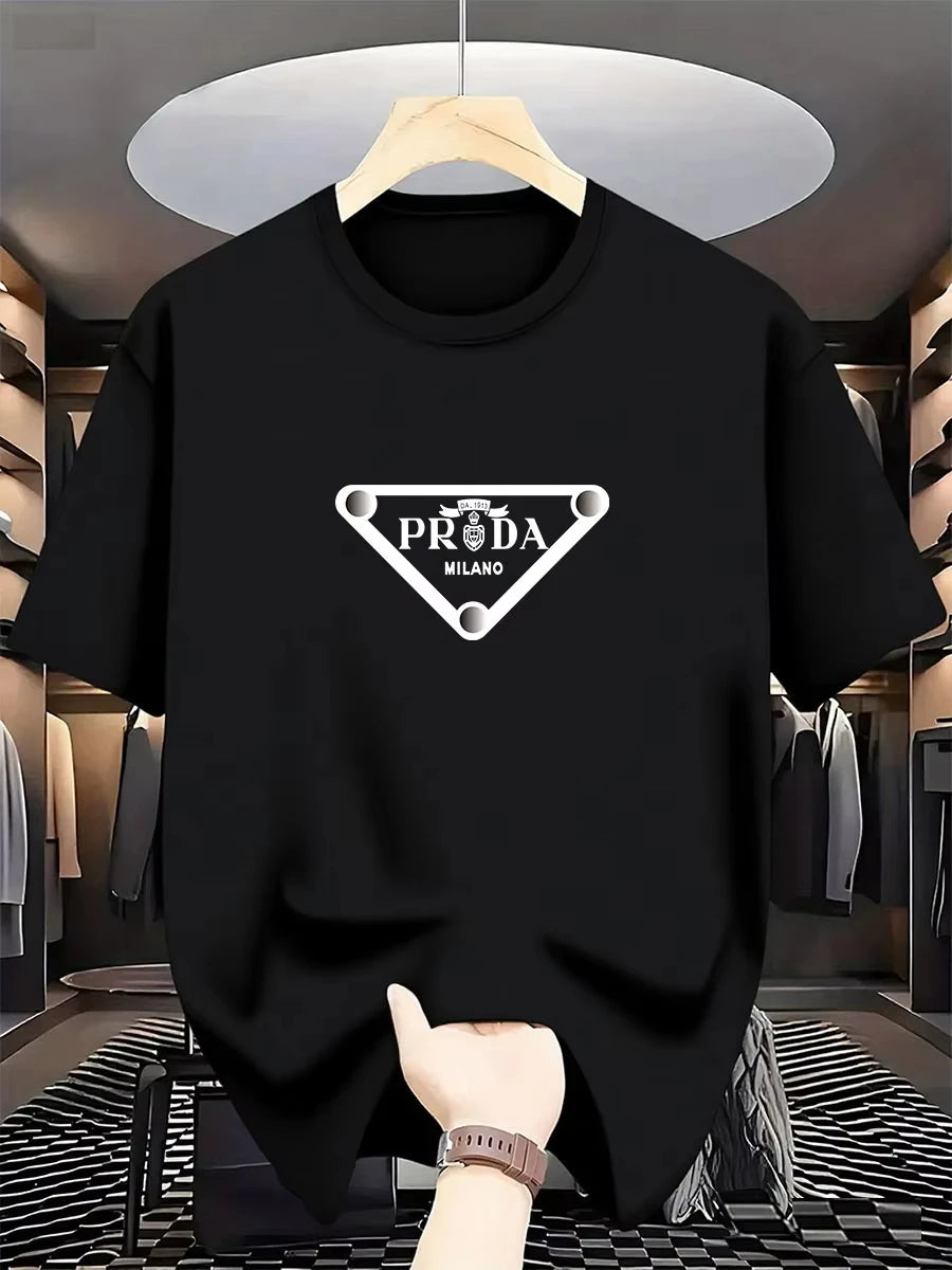 2026 New men's Milan fashion trend international brand printed T-shirt, pure cotton round neck, casual urban luxury high-endY2K