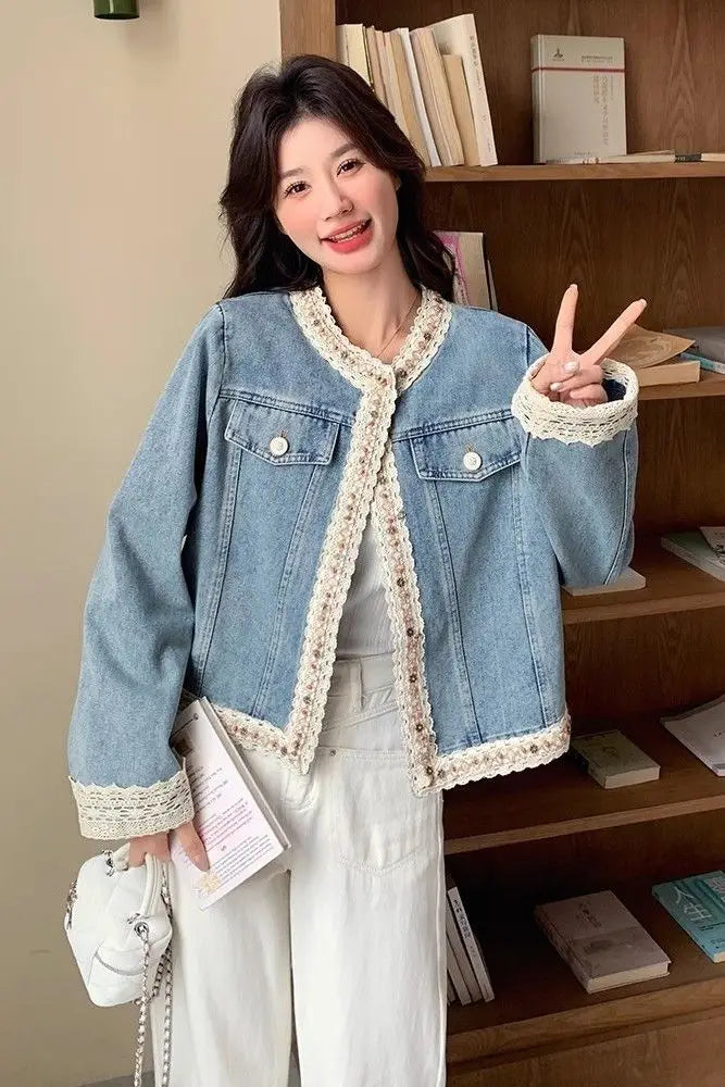Denim Coat 2025 Spring/autumn Short Design Lace Women's Cardigan