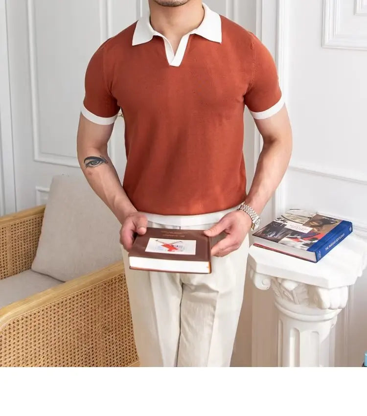 Fashion New Men's Elegant Knitted Polo Shirts Casual Versatile Lapel Tees Summer Breathable Loose Tops for Men Commuter Clothes