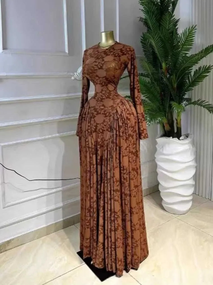 Maxi Dress Woman Long Sleeve Spring High Waist Slimming Dress with Lingerie Thin Strap Dress Sexy Evening Dresses Woman Elegant
