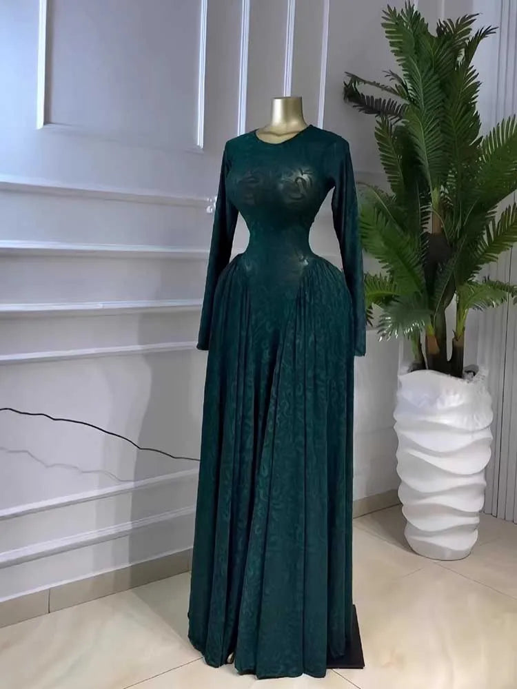 Maxi Dress Woman Long Sleeve Spring High Waist Slimming Dress with Lingerie Thin Strap Dress Sexy Evening Dresses Woman Elegant