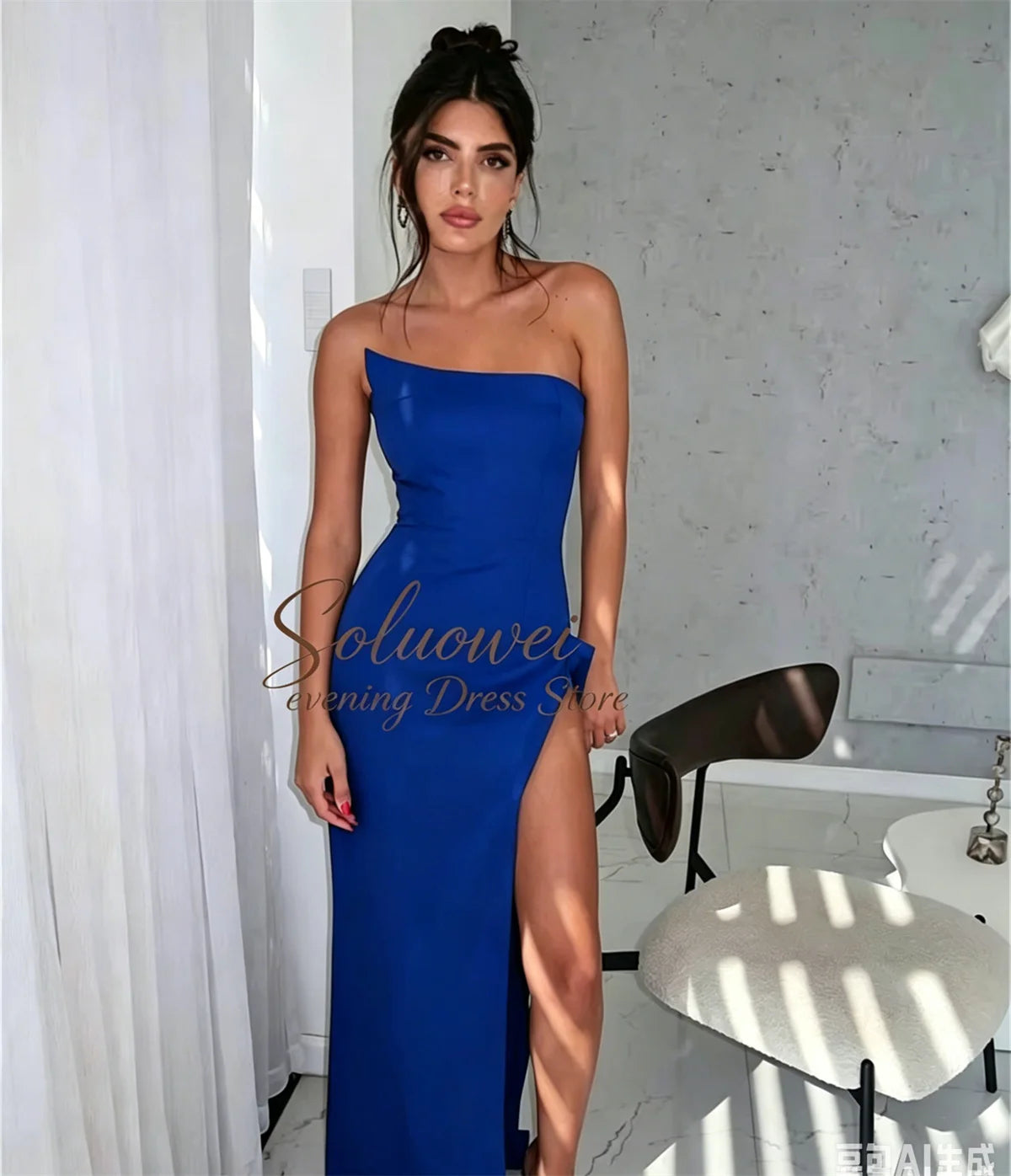 Elegant Women Pleat Evening Dresses Simple Black Mermaid Party Dress Sexy Off Shoulder High Slit Customized Vestidos De Fiesta