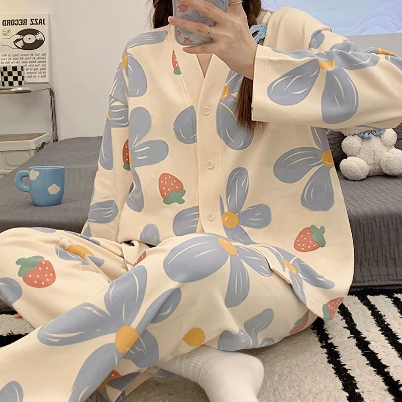 New Arrival Ladies' Spring/Autumn Milk Silk Sweet Casual Pyjamas - Women's Long-Sleeved Top and Trousers Lightweight Homewear Se
