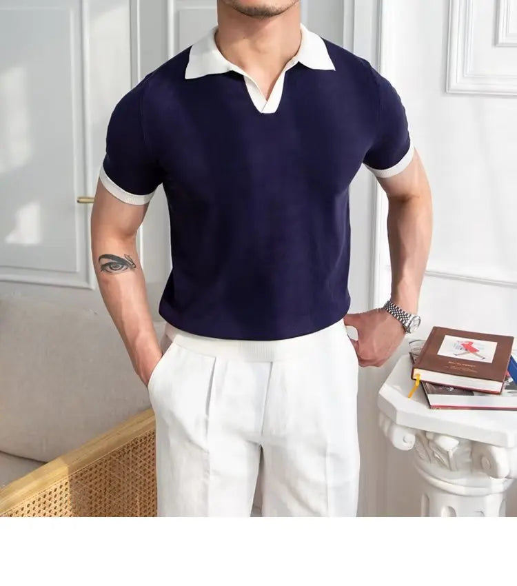 Fashion New Men's Elegant Knitted Polo Shirts Casual Versatile Lapel Tees Summer Breathable Loose Tops for Men Commuter Clothes