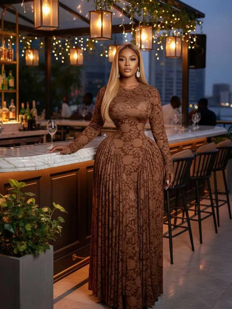 Maxi Dress Woman Long Sleeve Spring High Waist Slimming Dress with Lingerie Thin Strap Dress Sexy Evening Dresses Woman Elegant