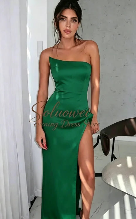 Elegant Women Pleat Evening Dresses Simple Black Mermaid Party Dress Sexy Off Shoulder High Slit Customized Vestidos De Fiesta