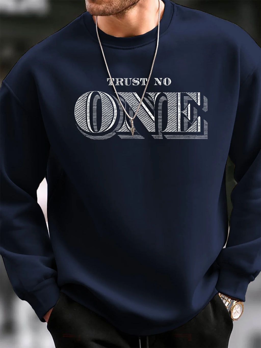 Men's fall/winter fashionable casual relaxed style Trust No One printed hoodie long sleeves suitable for wearing in cold weather