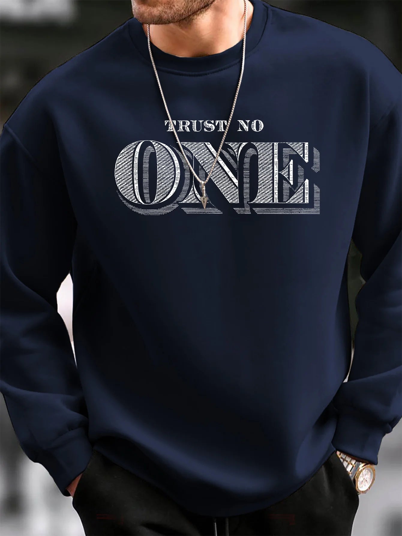 Men's fall/winter fashionable casual relaxed style Trust No One printed hoodie long sleeves suitable for wearing in cold weather