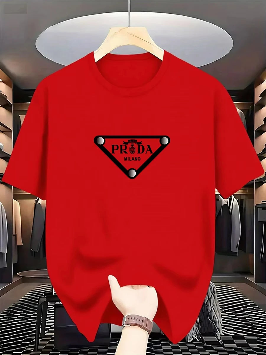 2026 New men's Milan fashion trend international brand printed T-shirt, pure cotton round neck, casual urban luxury high-endY2K