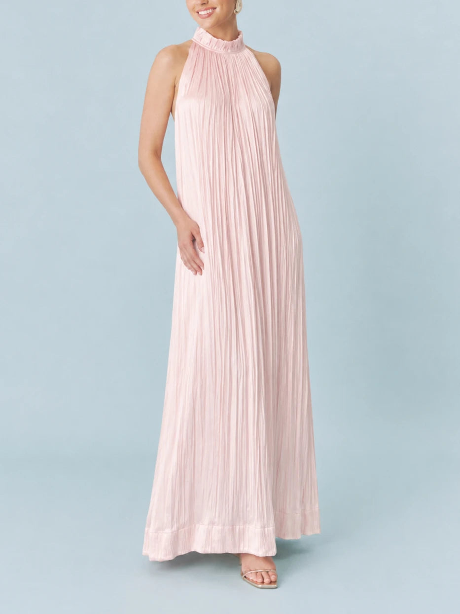 Women’s Crinkle Halter Maxi Dress Summer Loose Flowy Casual Daily & Vacation Dress Solid Color Simply Style