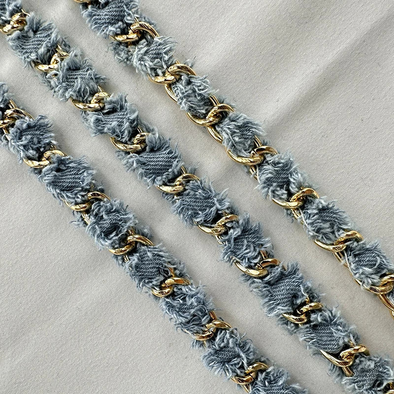90cm Denim Woven Chains Straps For DIY Shoe Bag Clothing Decoration Craft Supplies Denim Metal Braided Trim Sewing Accessories