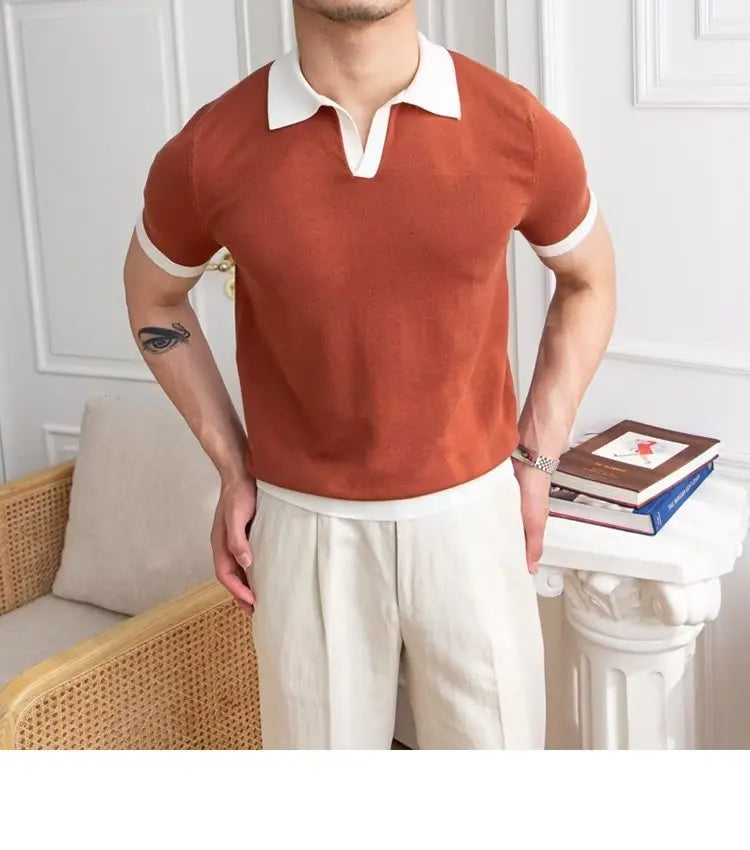 Fashion New Men's Elegant Knitted Polo Shirts Casual Versatile Lapel Tees Summer Breathable Loose Tops for Men Commuter Clothes