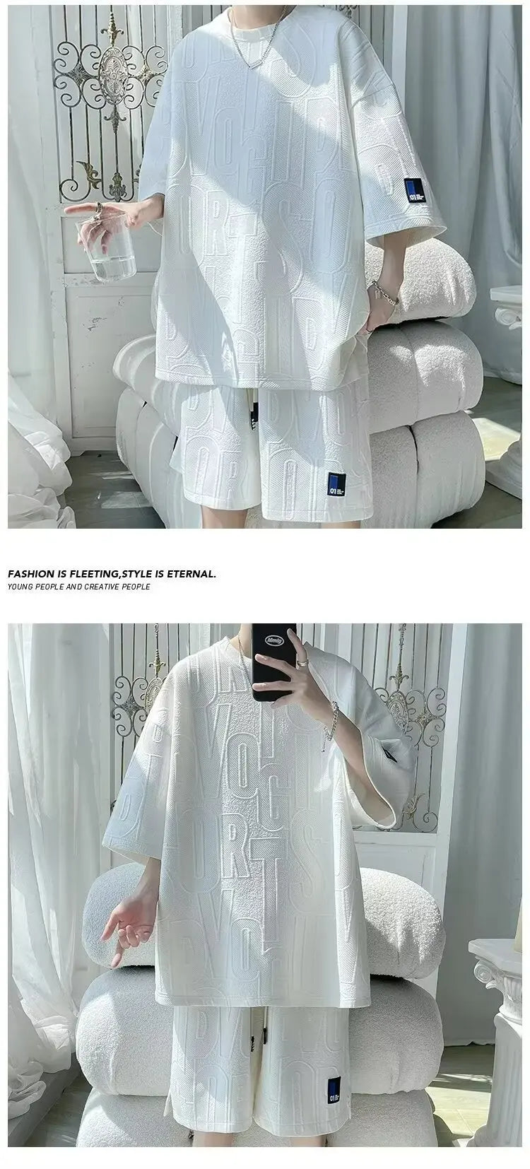 Fashion Suit Male Handsome Set With Loose Casual Sports Jacquard Short-sleeved Shorts Two-piece Set 2025 Spring And Summer