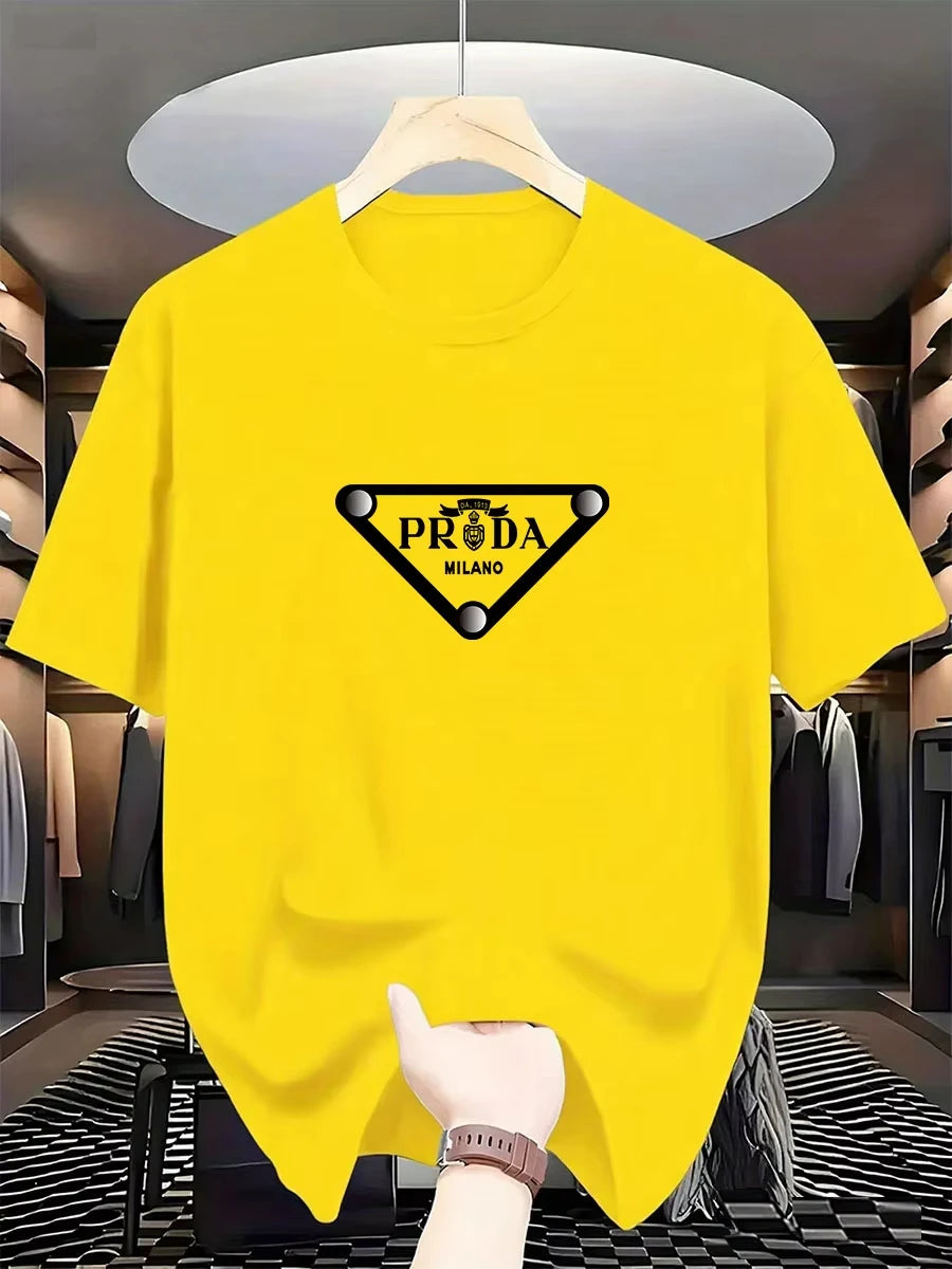 2026 New men's Milan fashion trend international brand printed T-shirt, pure cotton round neck, casual urban luxury high-endY2K