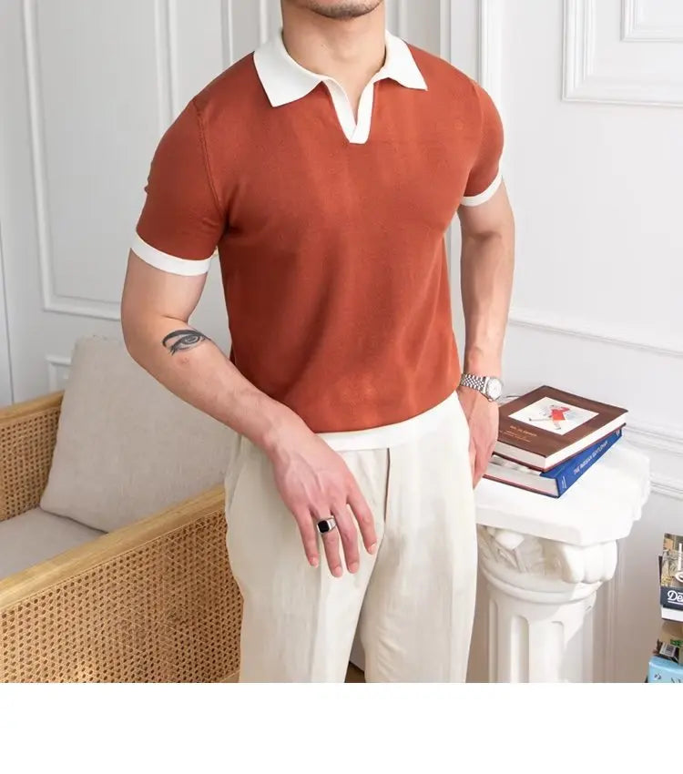 Fashion New Men's Elegant Knitted Polo Shirts Casual Versatile Lapel Tees Summer Breathable Loose Tops for Men Commuter Clothes
