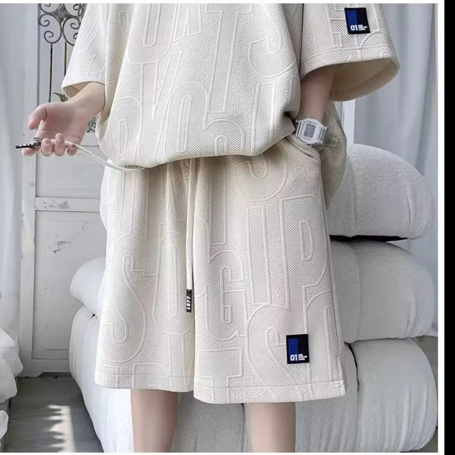 Fashion Suit Male Handsome Set With Loose Casual Sports Jacquard Short-sleeved Shorts Two-piece Set 2025 Spring And Summer