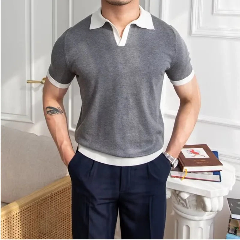 Fashion New Men's Elegant Knitted Polo Shirts Casual Versatile Lapel Tees Summer Breathable Loose Tops for Men Commuter Clothes