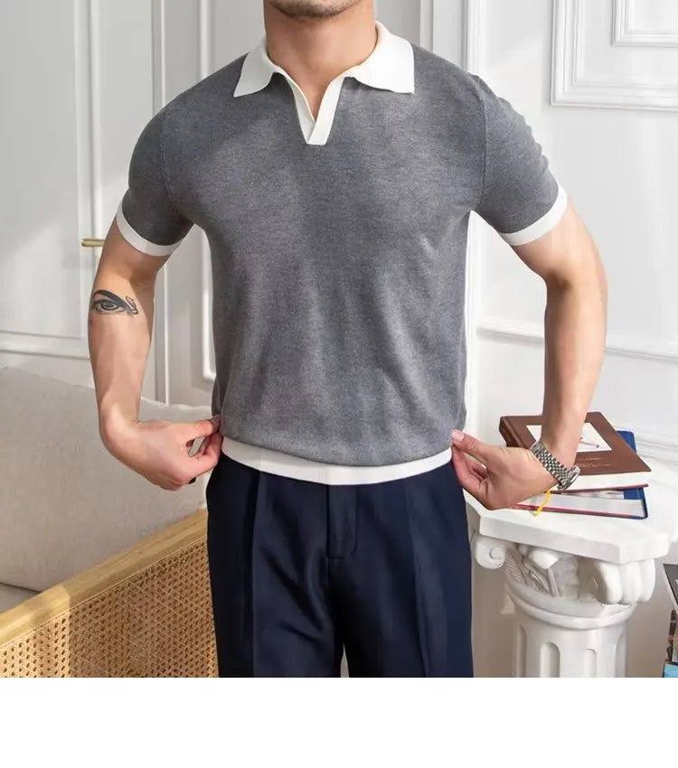 Fashion New Men's Elegant Knitted Polo Shirts Casual Versatile Lapel Tees Summer Breathable Loose Tops for Men Commuter Clothes