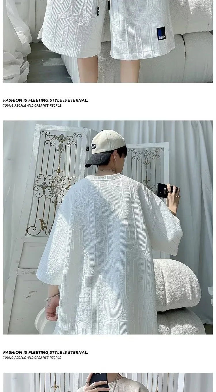 Fashion Suit Male Handsome Set With Loose Casual Sports Jacquard Short-sleeved Shorts Two-piece Set 2025 Spring And Summer