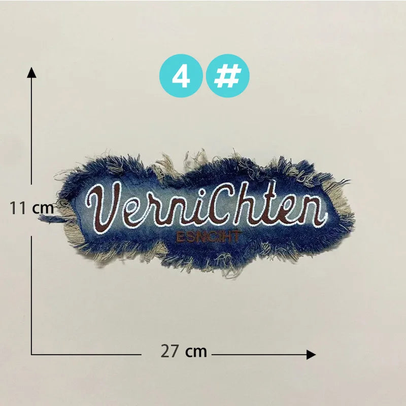 Punk Retro Denim Letter Patch Cool Embroidery Clothing Accessories Sewing Embroidered Patches Backpack Patches for Clothes Anime