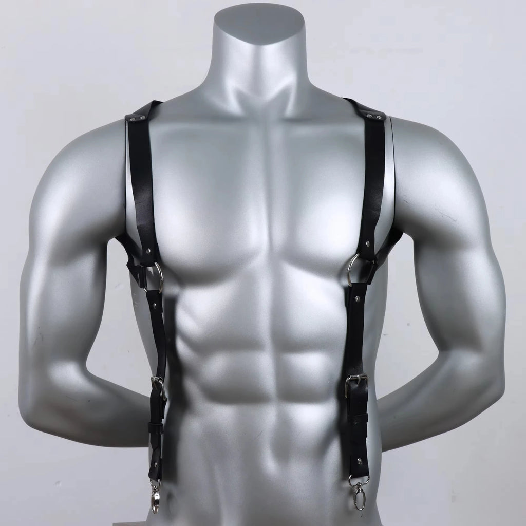 Fashion Men's Suspenders, PU Leather Texture, Gothic Style Body Shaping, Easy to Pair with Jeans, Daily Essential