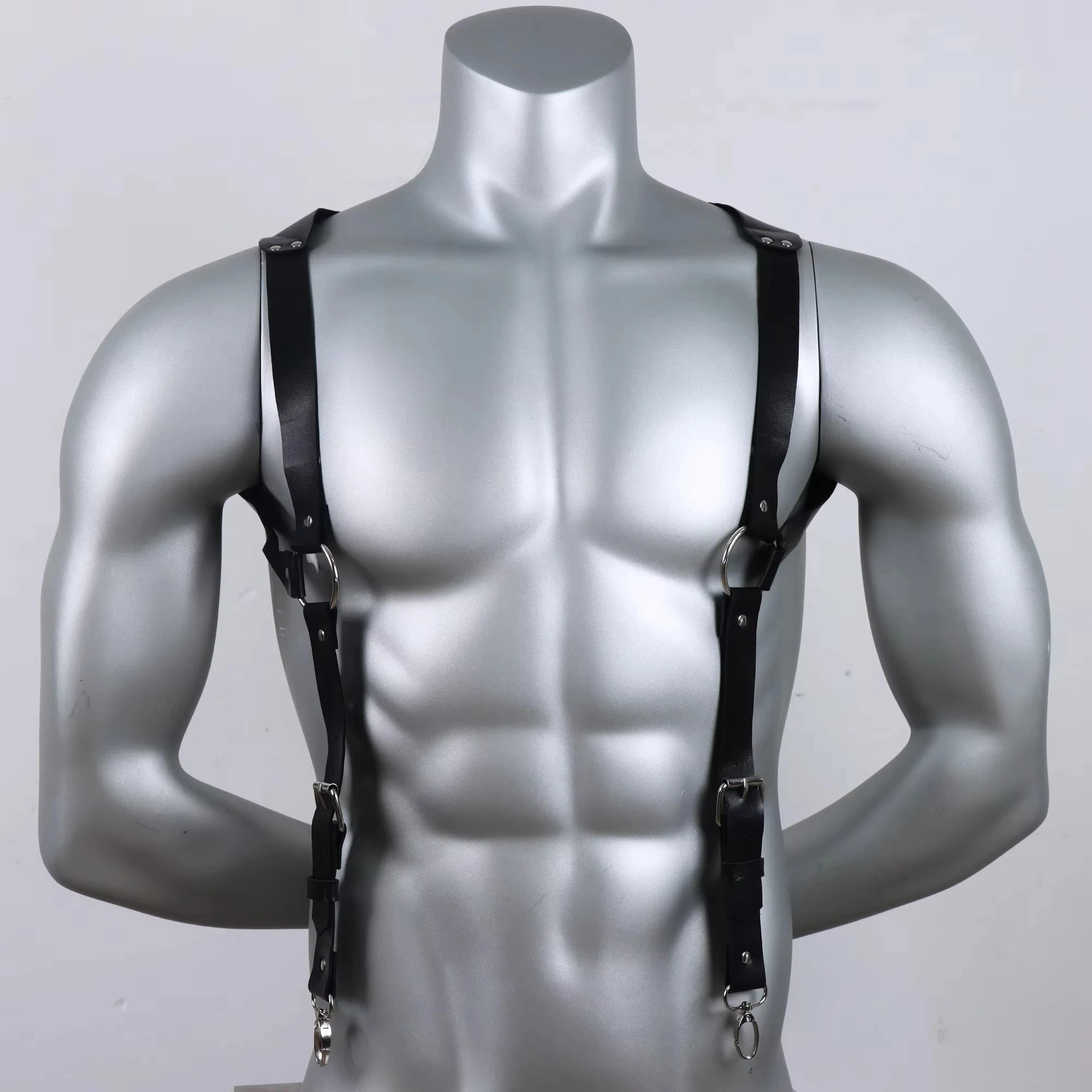 Fashion Men's Suspenders, PU Leather Texture, Gothic Style Body Shaping, Easy to Pair with Jeans, Daily Essential