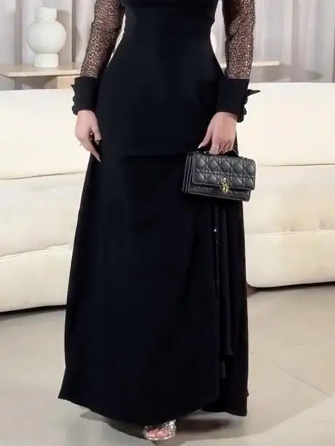Evening Prom Maxi Dresses for Women Summer Autumn 2025 Square-neck See-through Long Sleeve Banquet Cocktail Party Ladies Dress