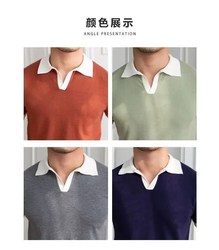 Fashion New Men's Elegant Knitted Polo Shirts Casual Versatile Lapel Tees Summer Breathable Loose Tops for Men Commuter Clothes