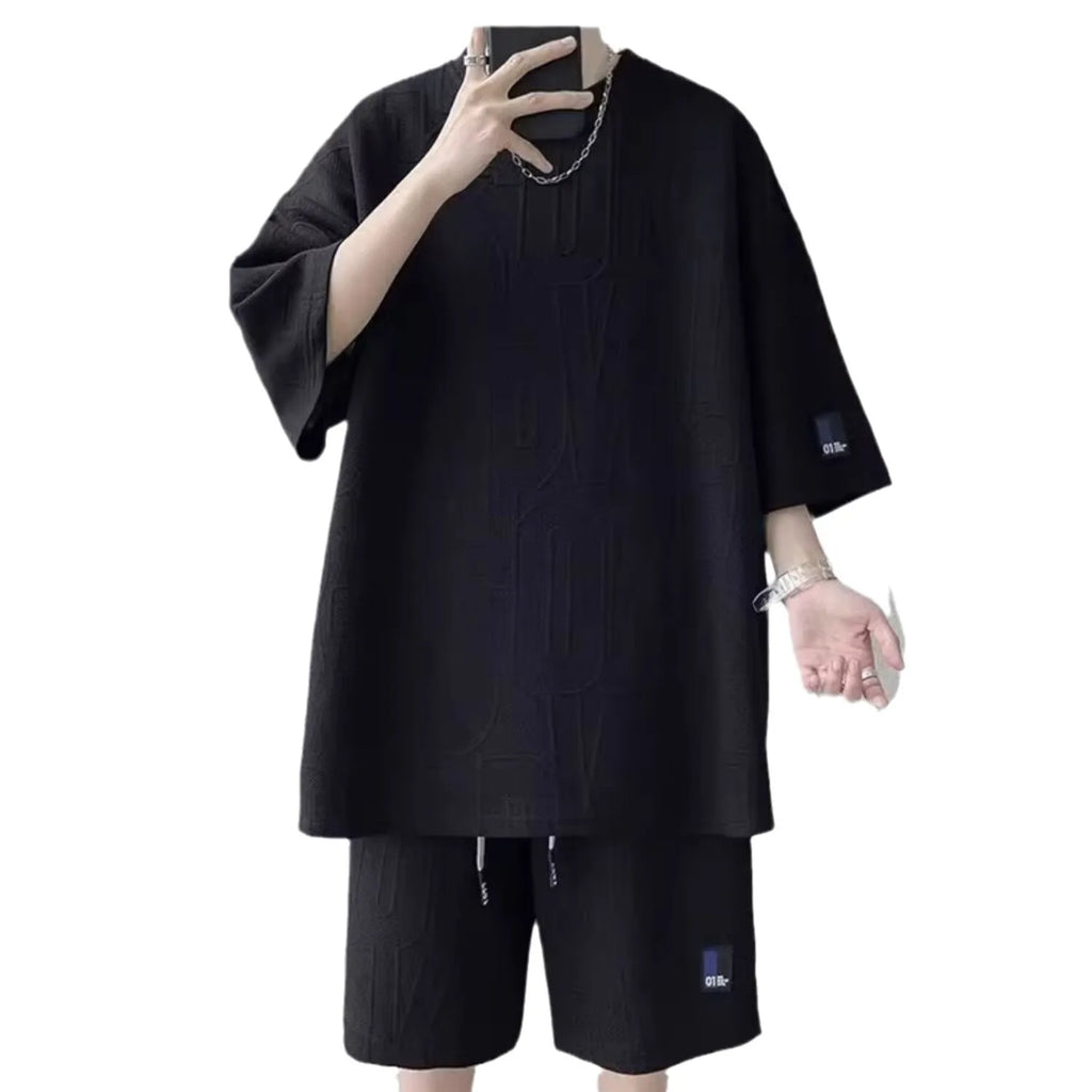 Fashion Suit Male Handsome Set With Loose Casual Sports Jacquard Short-sleeved Shorts Two-piece Set 2025 Spring And Summer