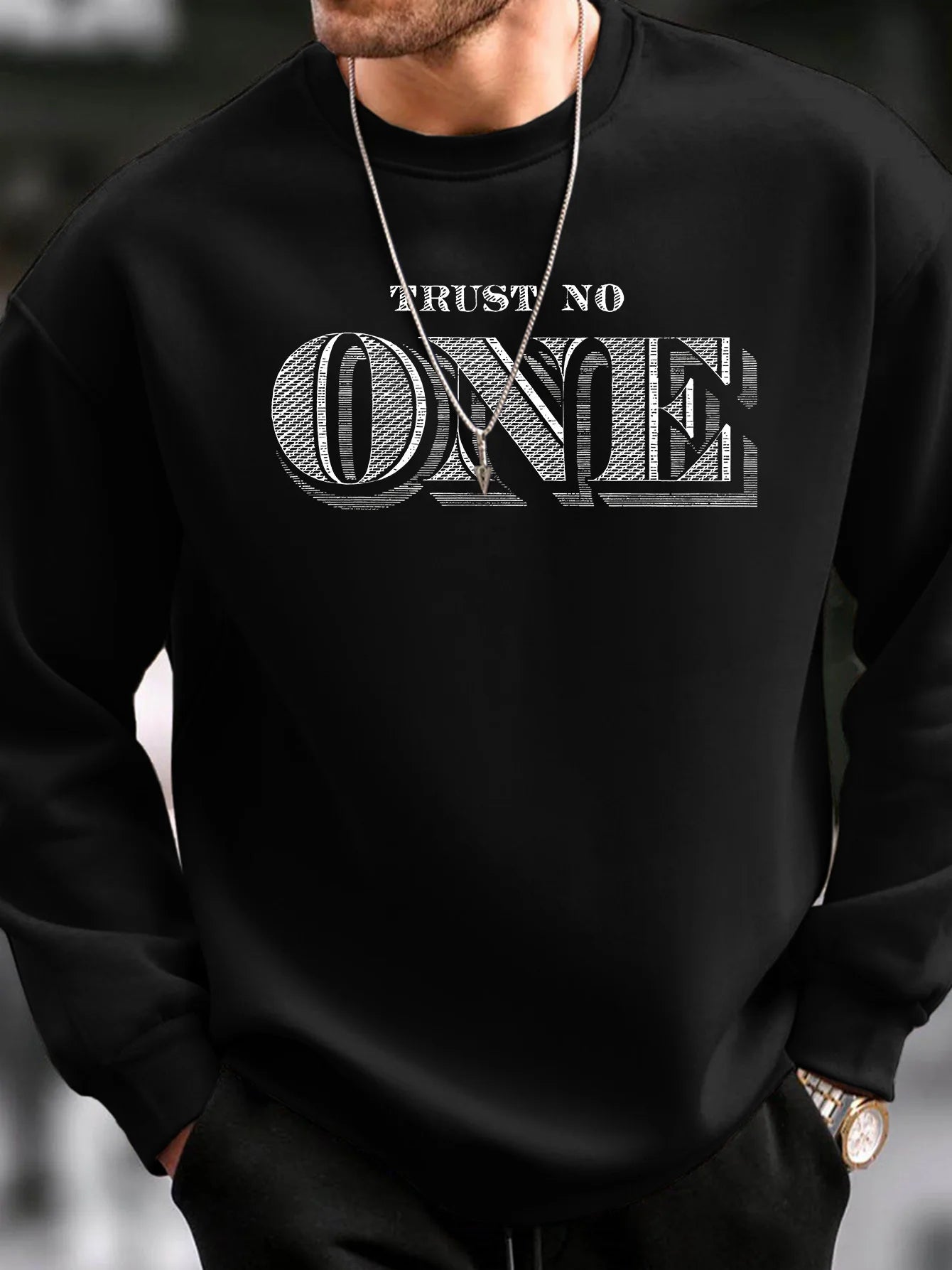 Men's fall/winter fashionable casual relaxed style Trust No One printed hoodie long sleeves suitable for wearing in cold weather