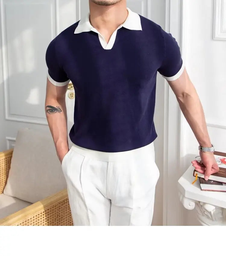 Fashion New Men's Elegant Knitted Polo Shirts Casual Versatile Lapel Tees Summer Breathable Loose Tops for Men Commuter Clothes